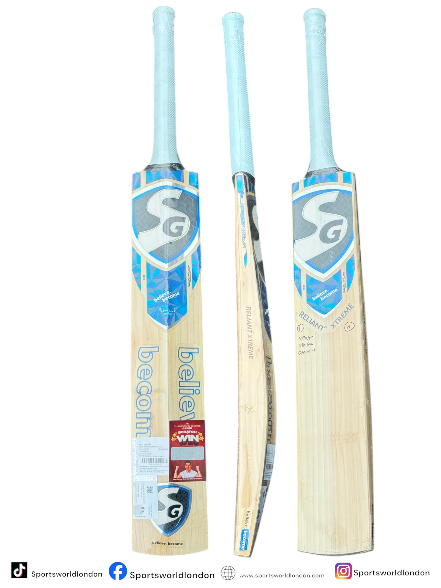 SG Reliant Xtreme English Willow Harrow Size Cricket Bat