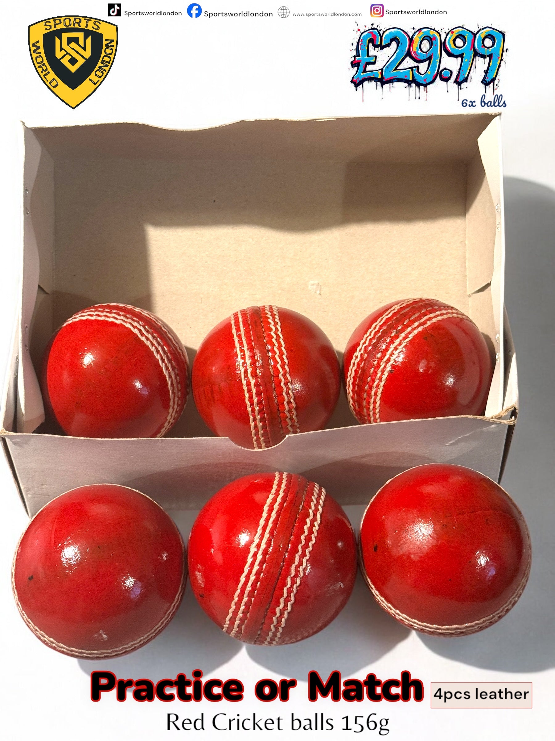 4pcs leather cricket balls- 156g (pack of 6 balls)