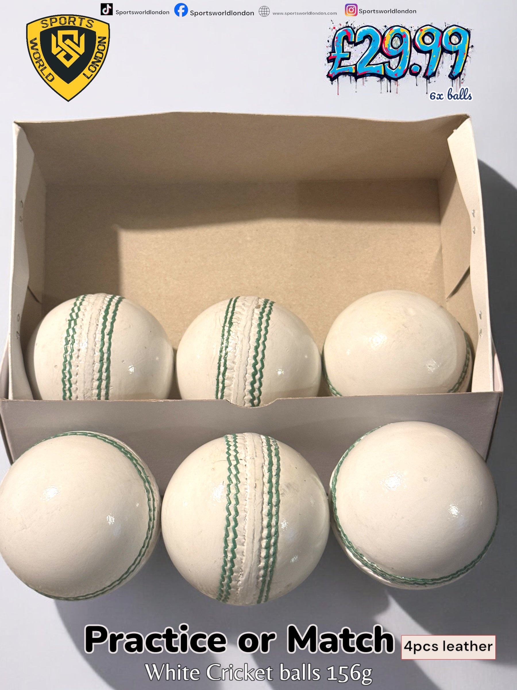 4pcs leather cricket balls- 156g (pack of 6 balls)