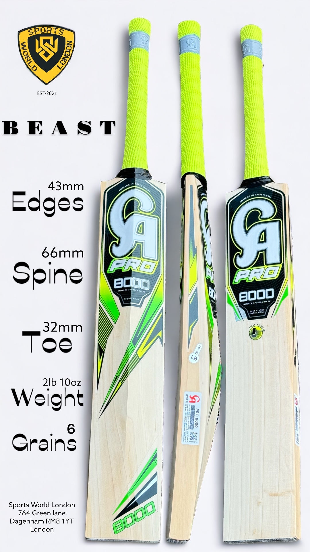 CA 8000 PRO Cricket Bat- SH